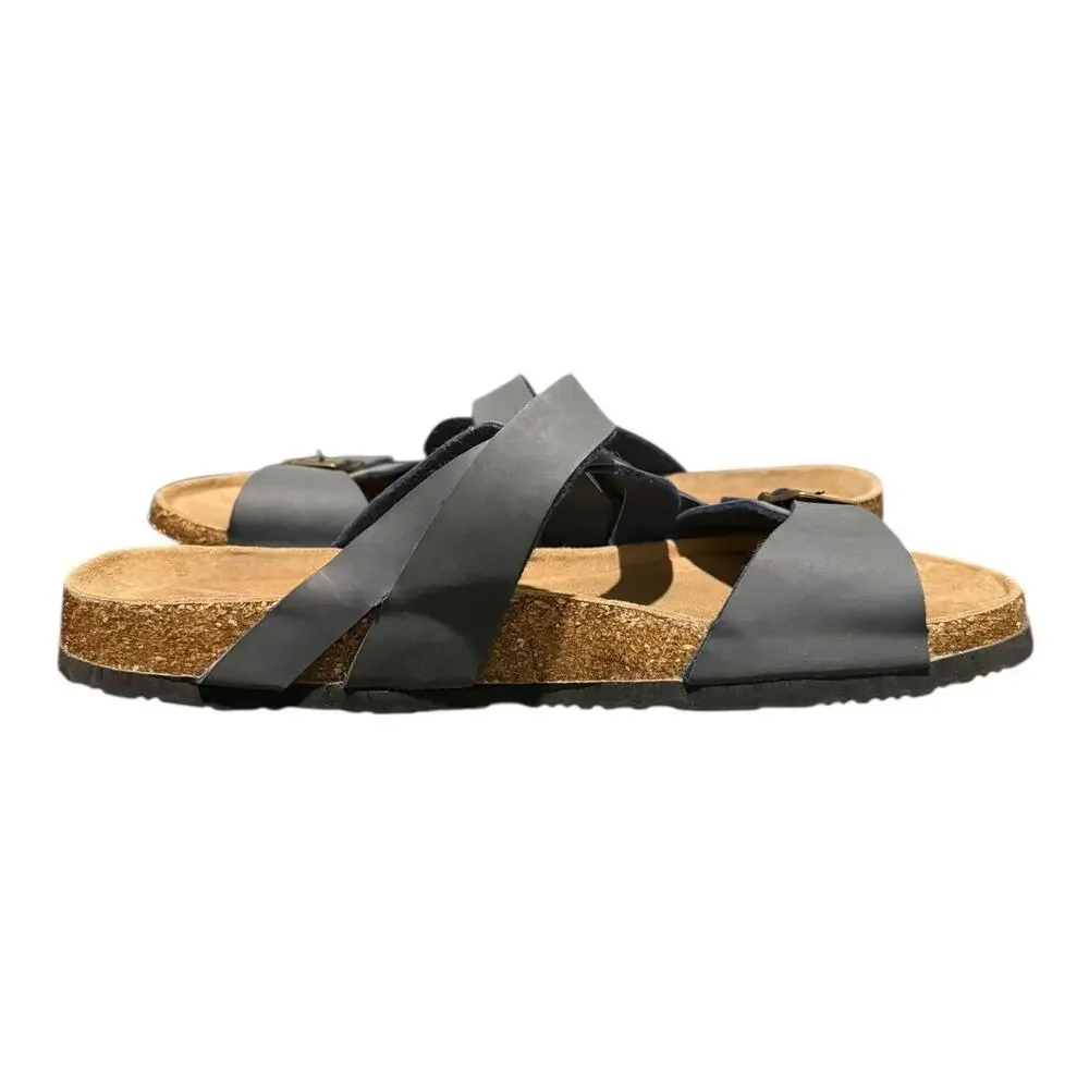 Guoluofei Men’s German Gray Brown Leather Strappy Sandals EU Size 46 US 12  12.5